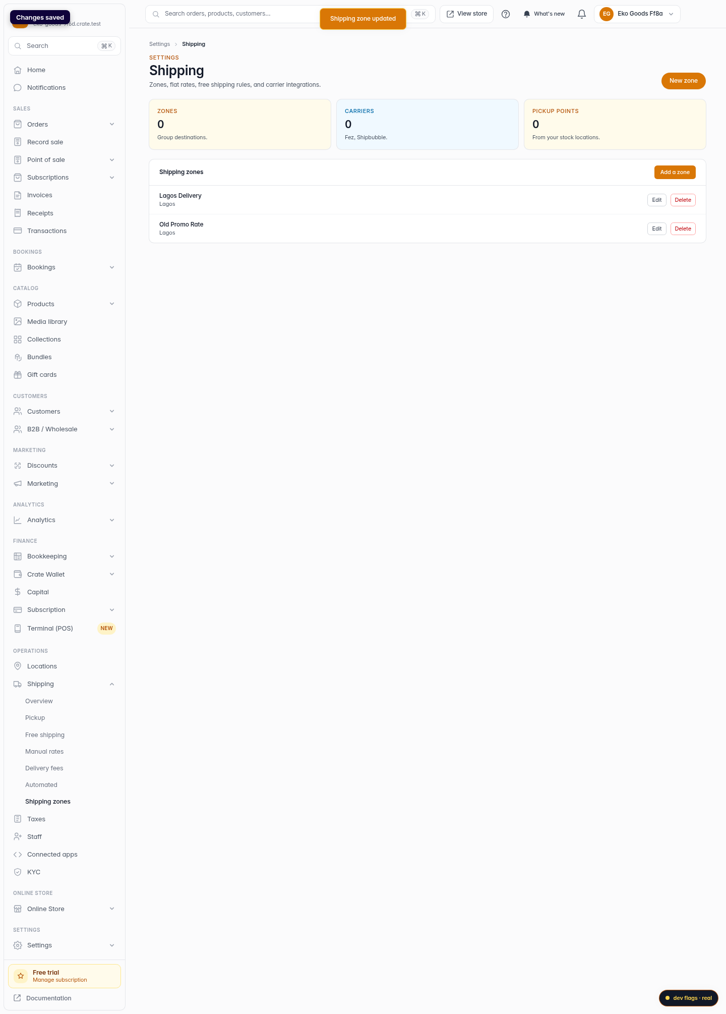 Delete or edit a shipping option: step 4 (web)