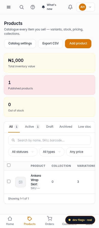 Delete a product variation: step 1 (mobile)