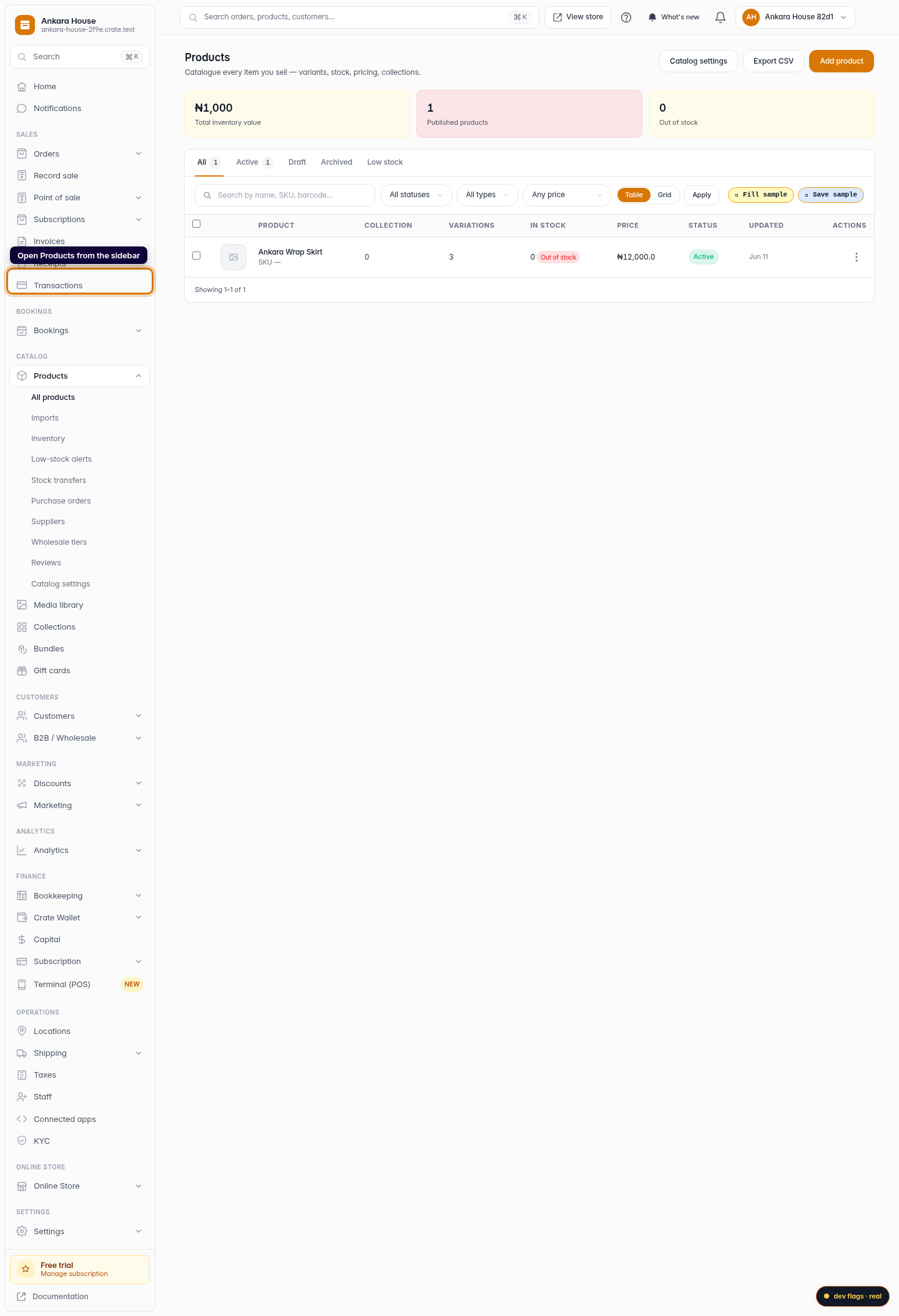 Delete a product variation: step 1 (web)