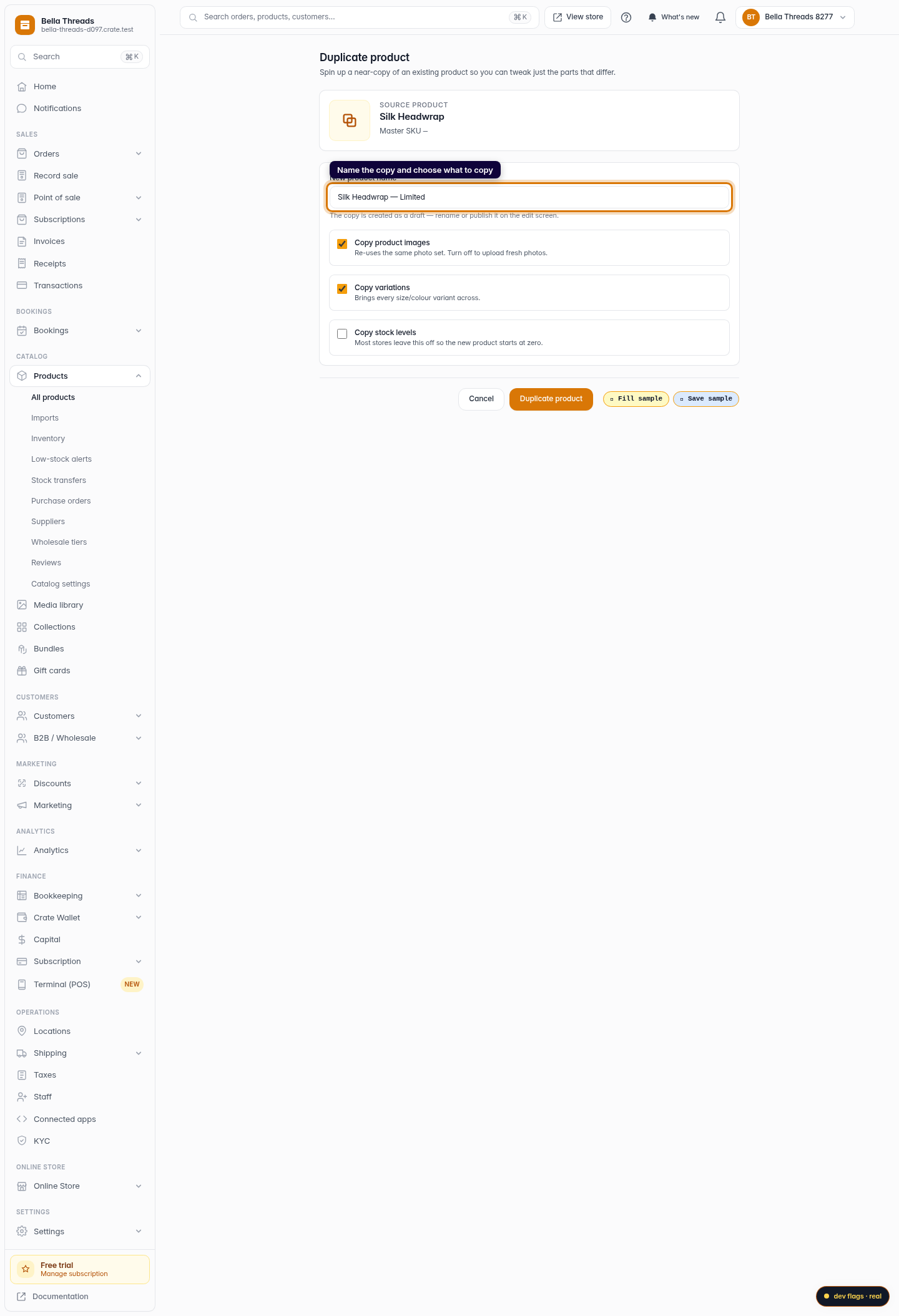 Duplicate a product: step 4 (web)