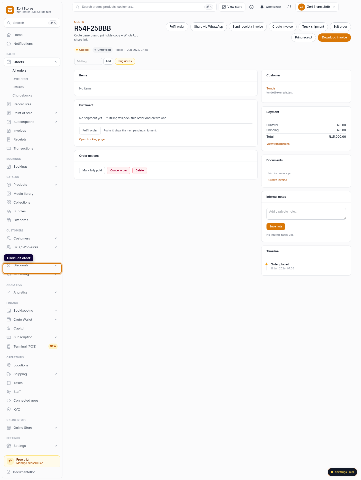 Edit an order you've already created: step 3 (web)