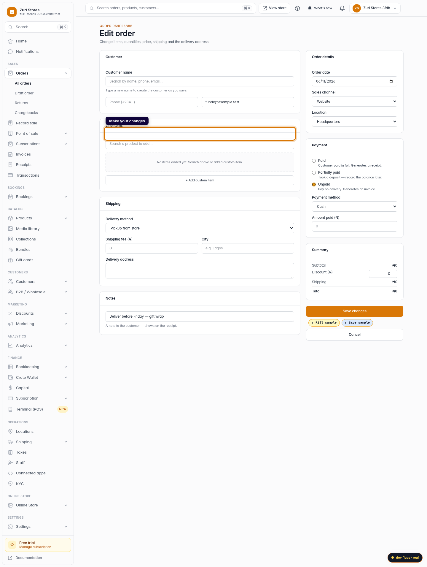 Edit an order you've already created: step 4 (web)