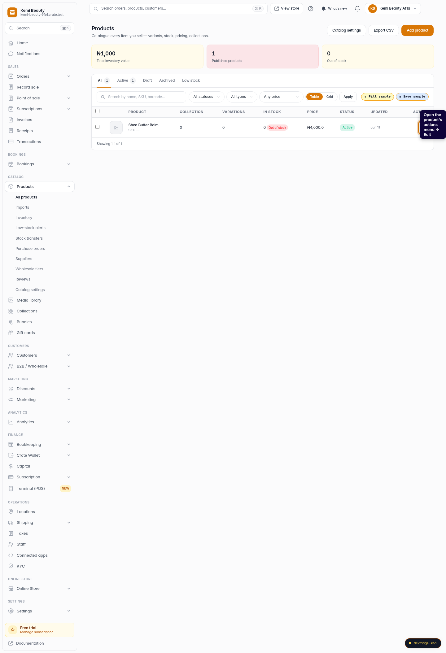 Edit and delete products: step 2 (web)