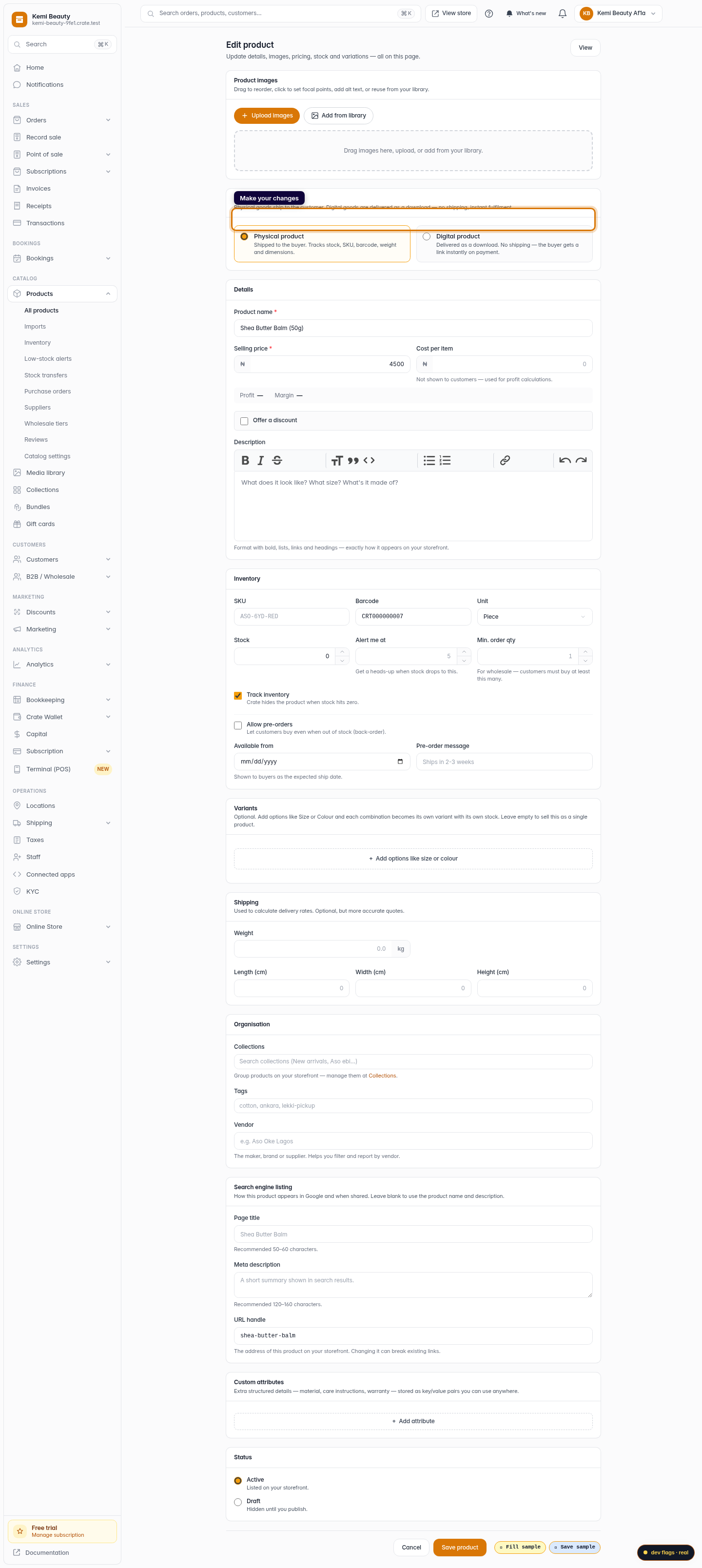 Edit and delete products: step 3 (web)