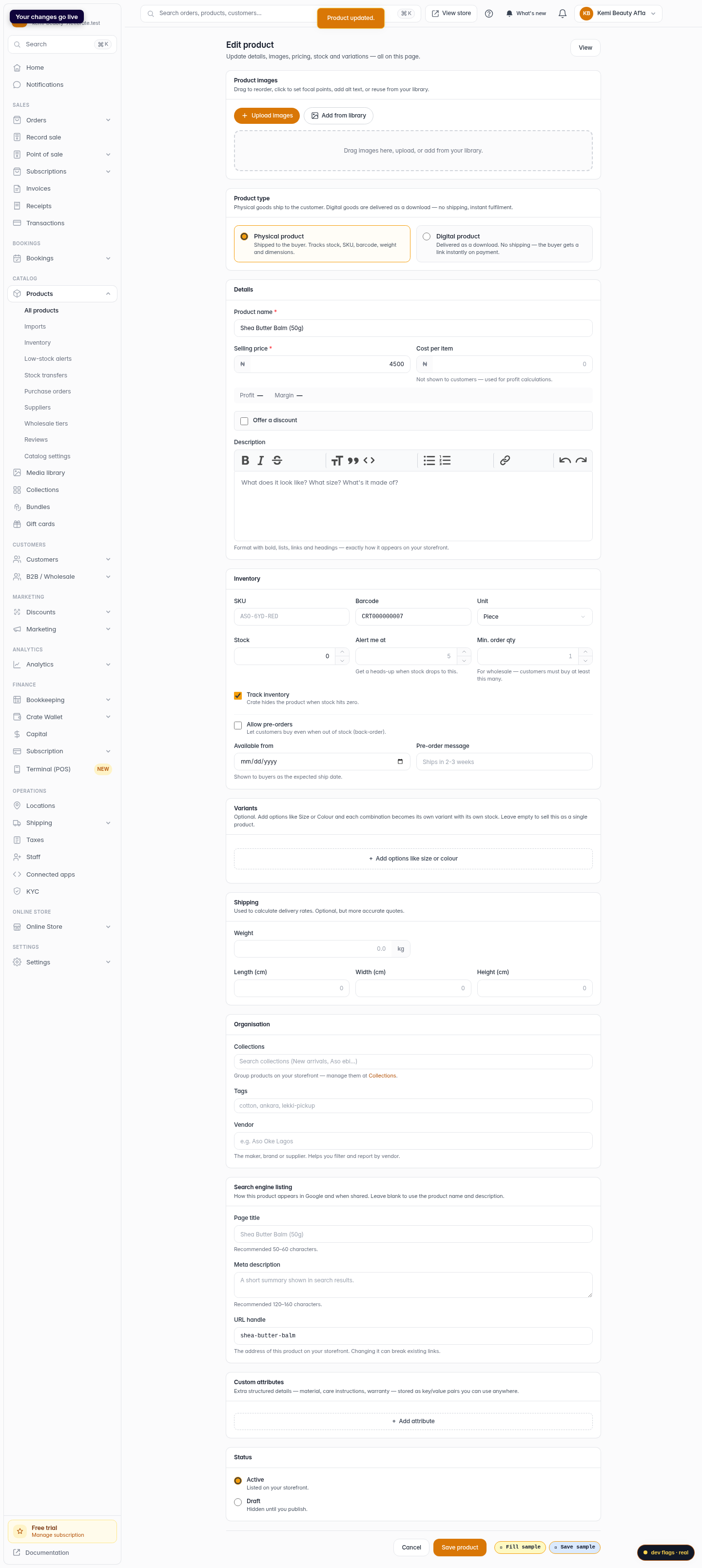 Edit and delete products: step 4 (web)