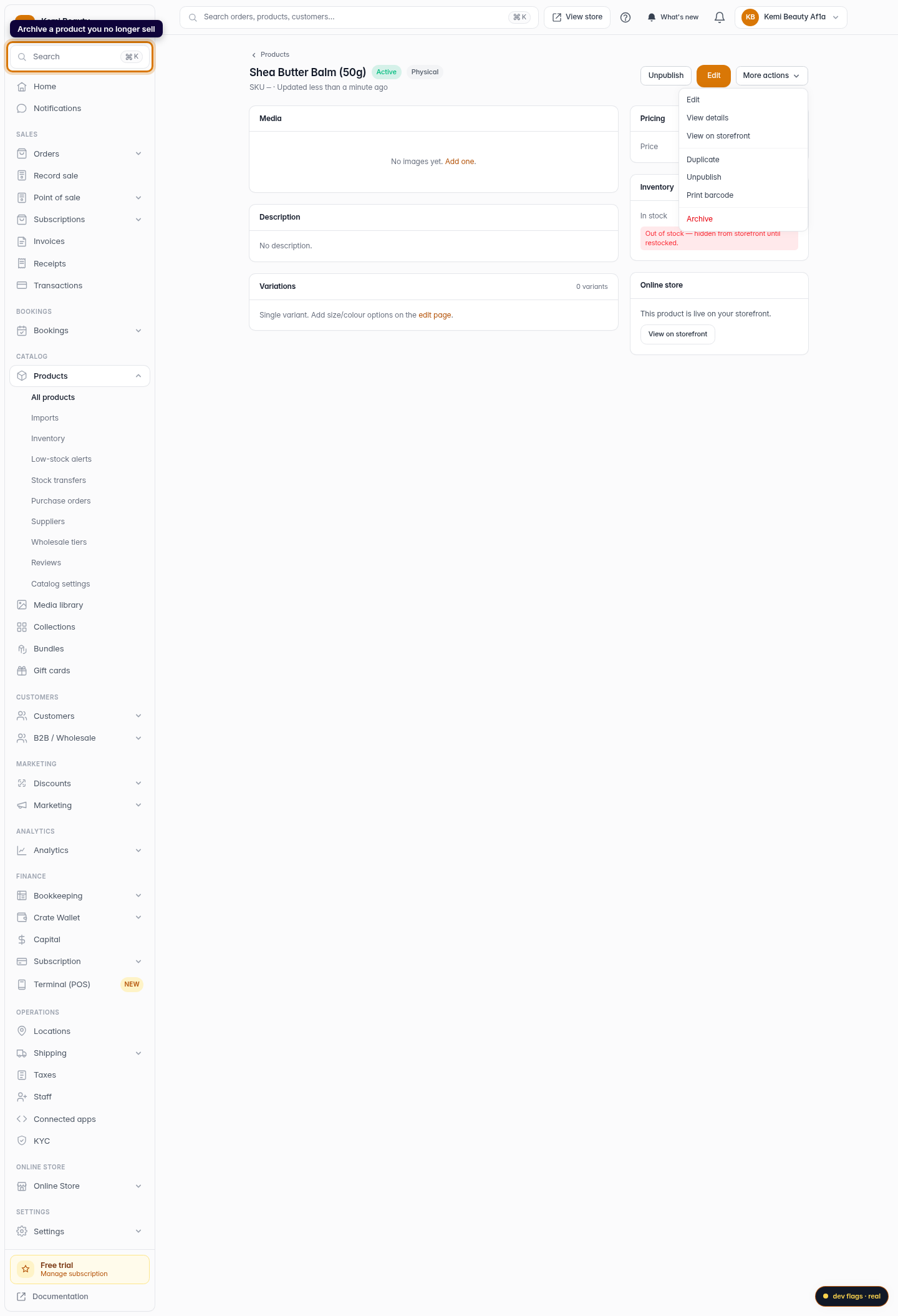 Edit and delete products: step 5 (web)