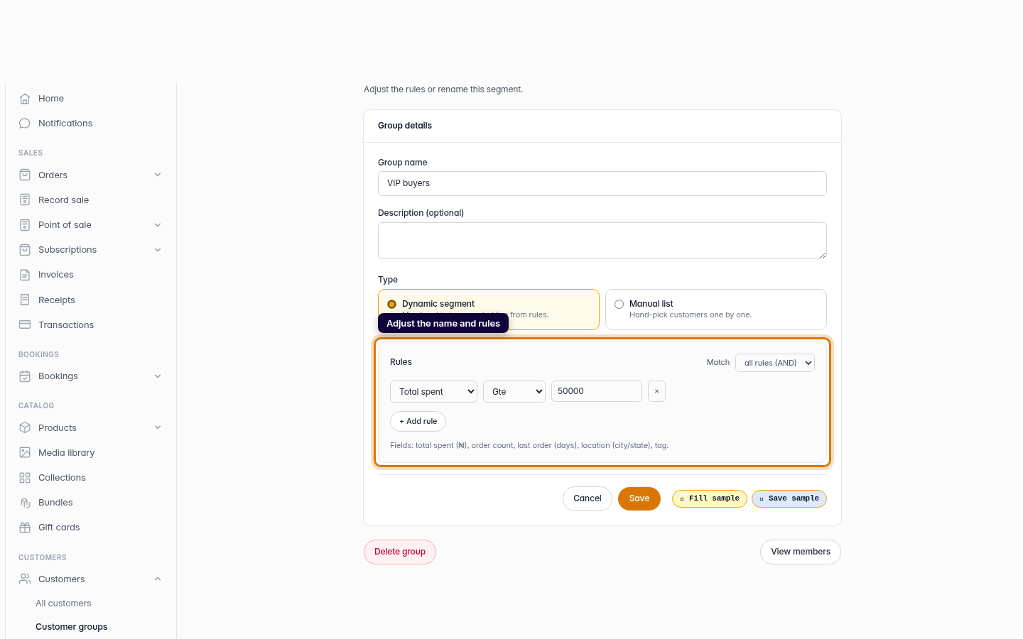 How to edit customer groups: step 3 (web)