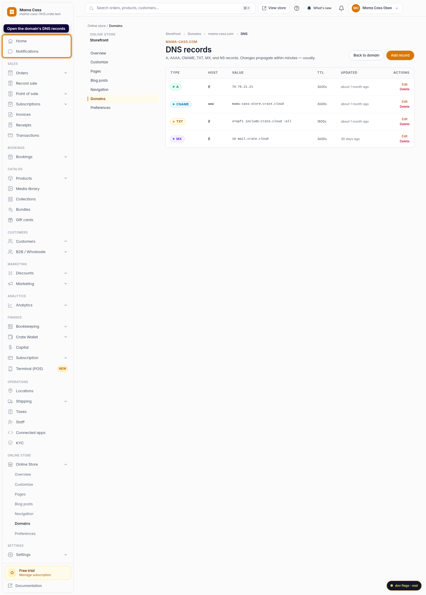 Edit a DNS record: step 2 (web)