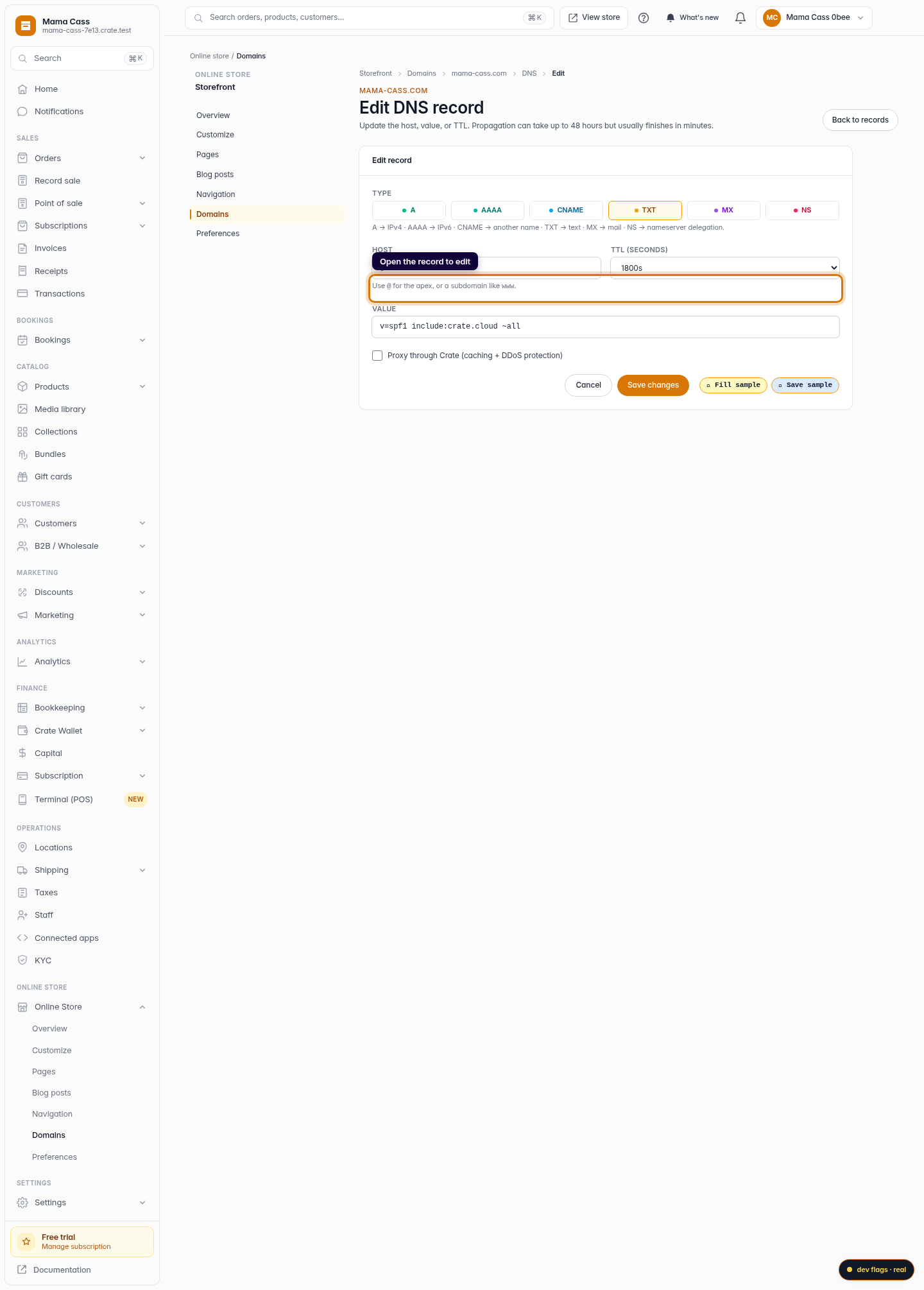 Edit a DNS record: step 3 (web)