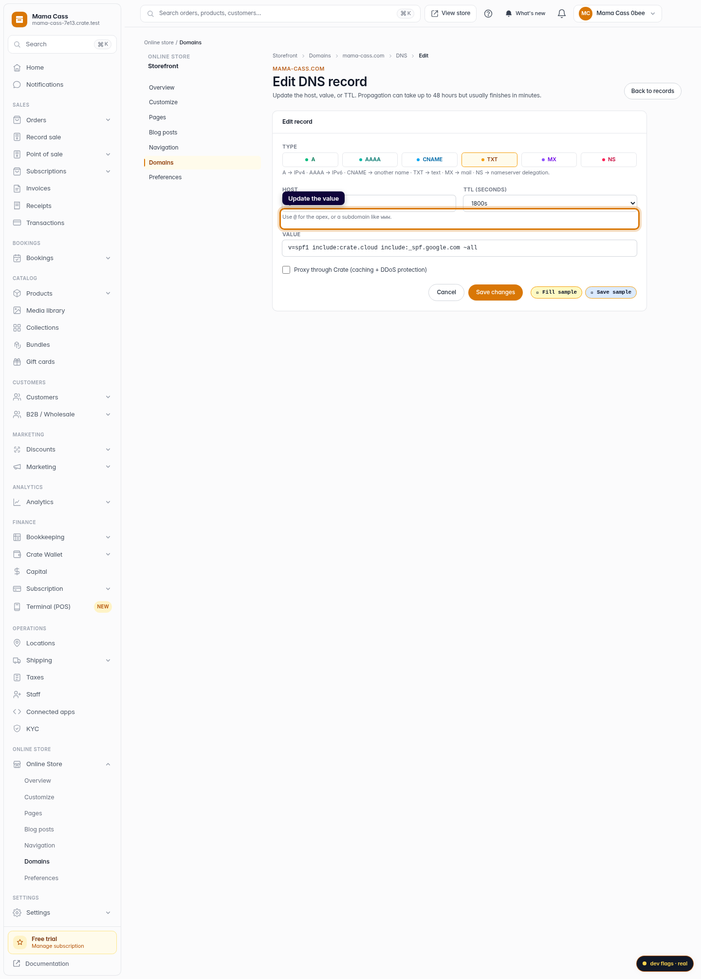 Edit a DNS record: step 4 (web)
