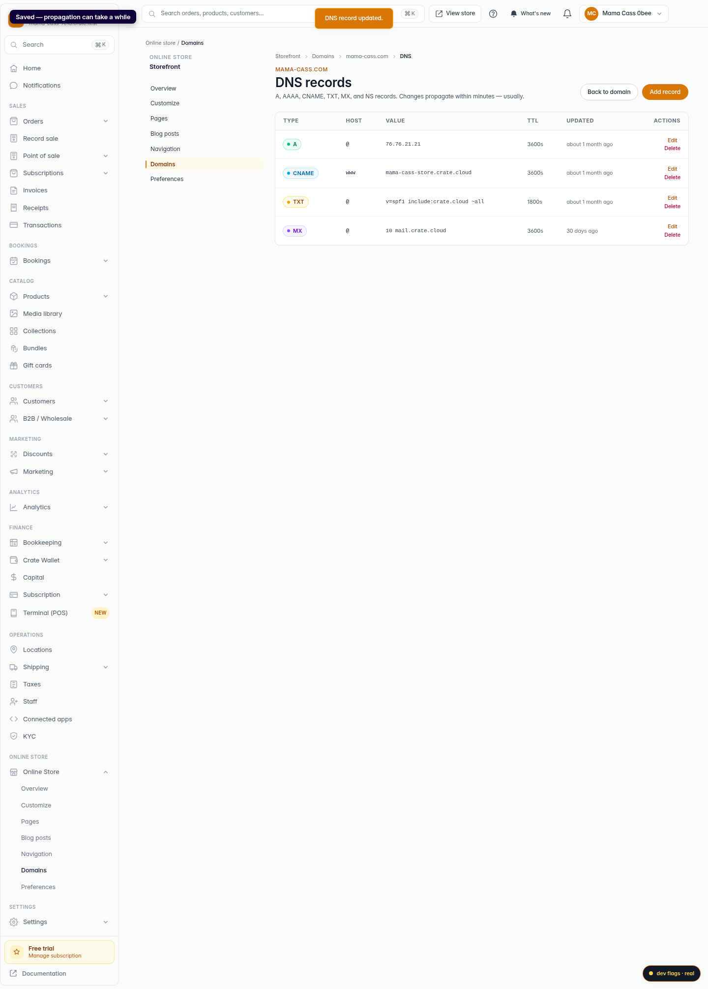 Edit a DNS record: step 5 (web)