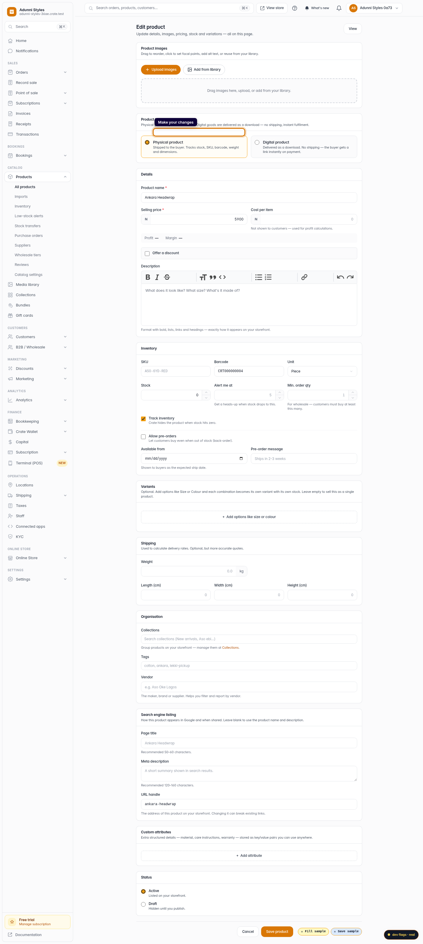 How to edit a product: step 4 (web)