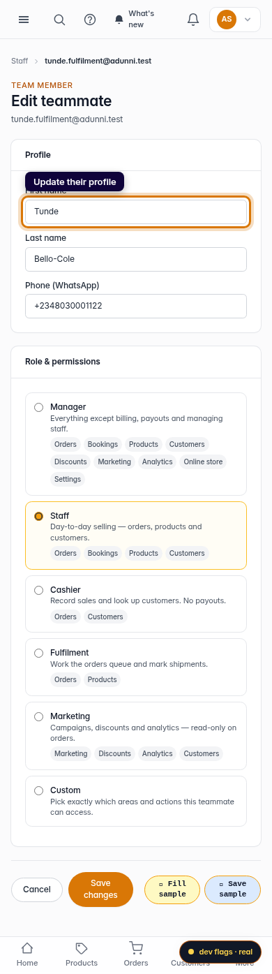 Edit a staff member: step 3 (mobile)