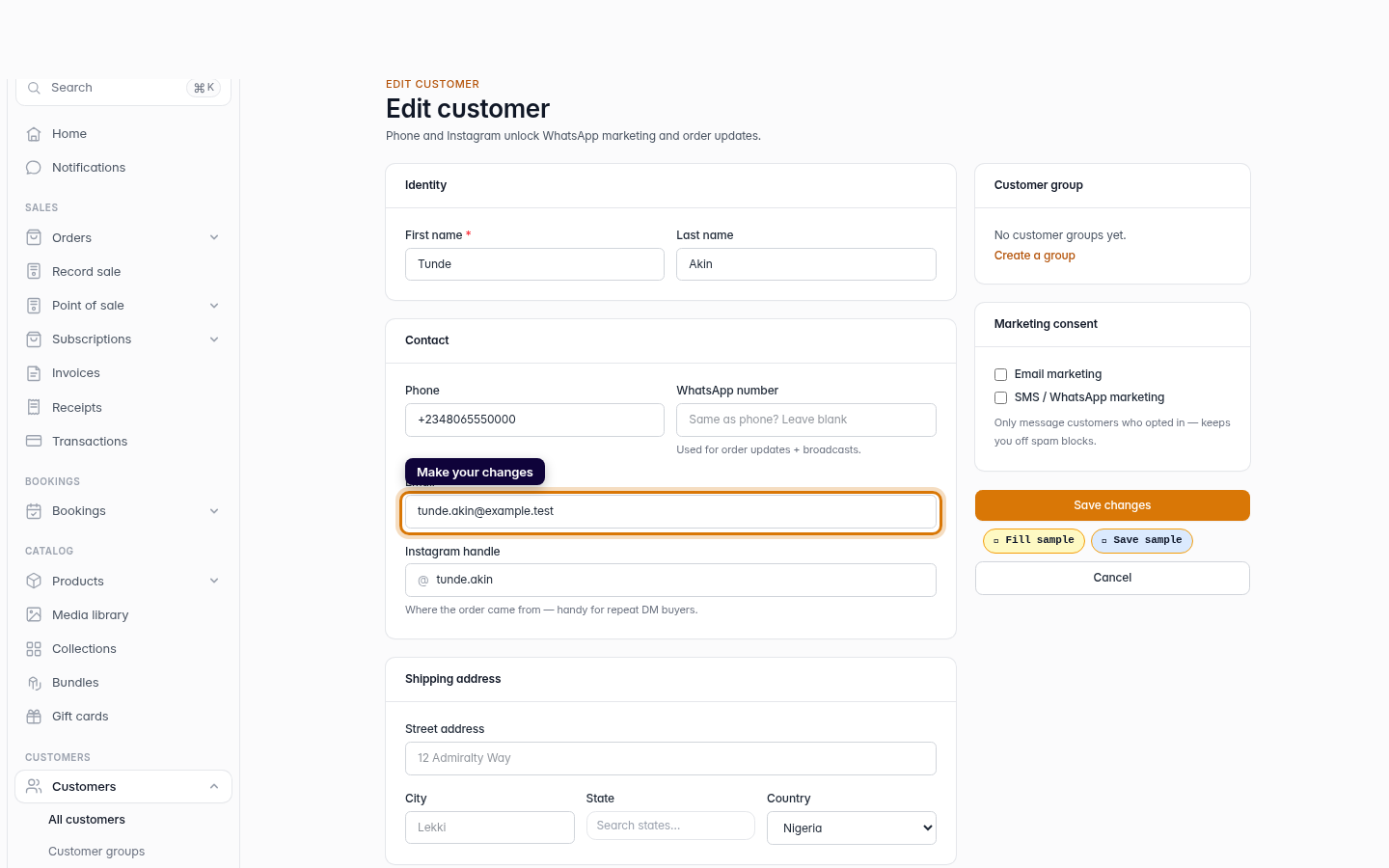 How to edit the customer information: step 4 (web)