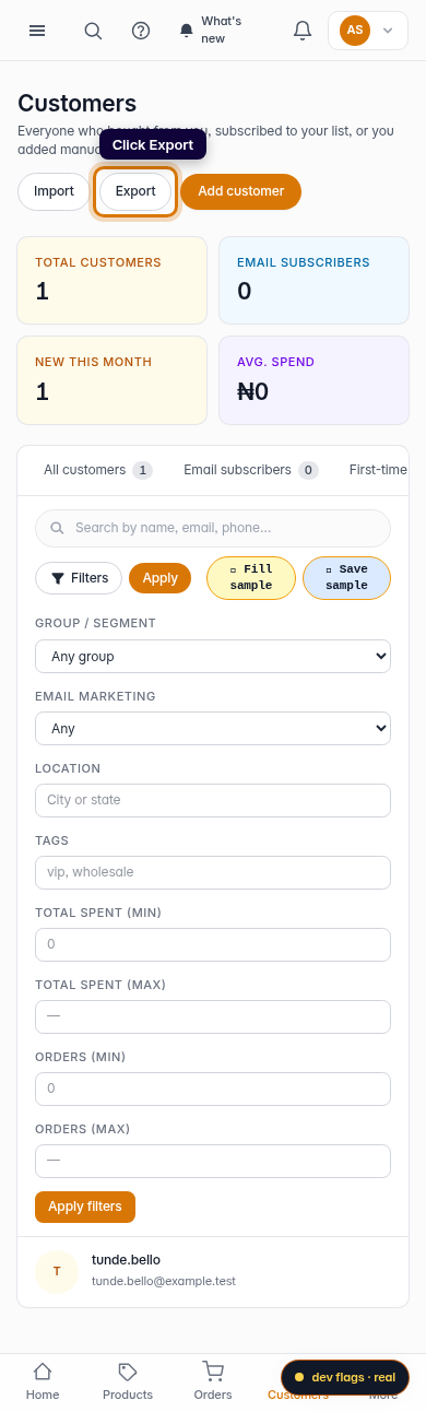 Export your customers: step 3 (mobile)
