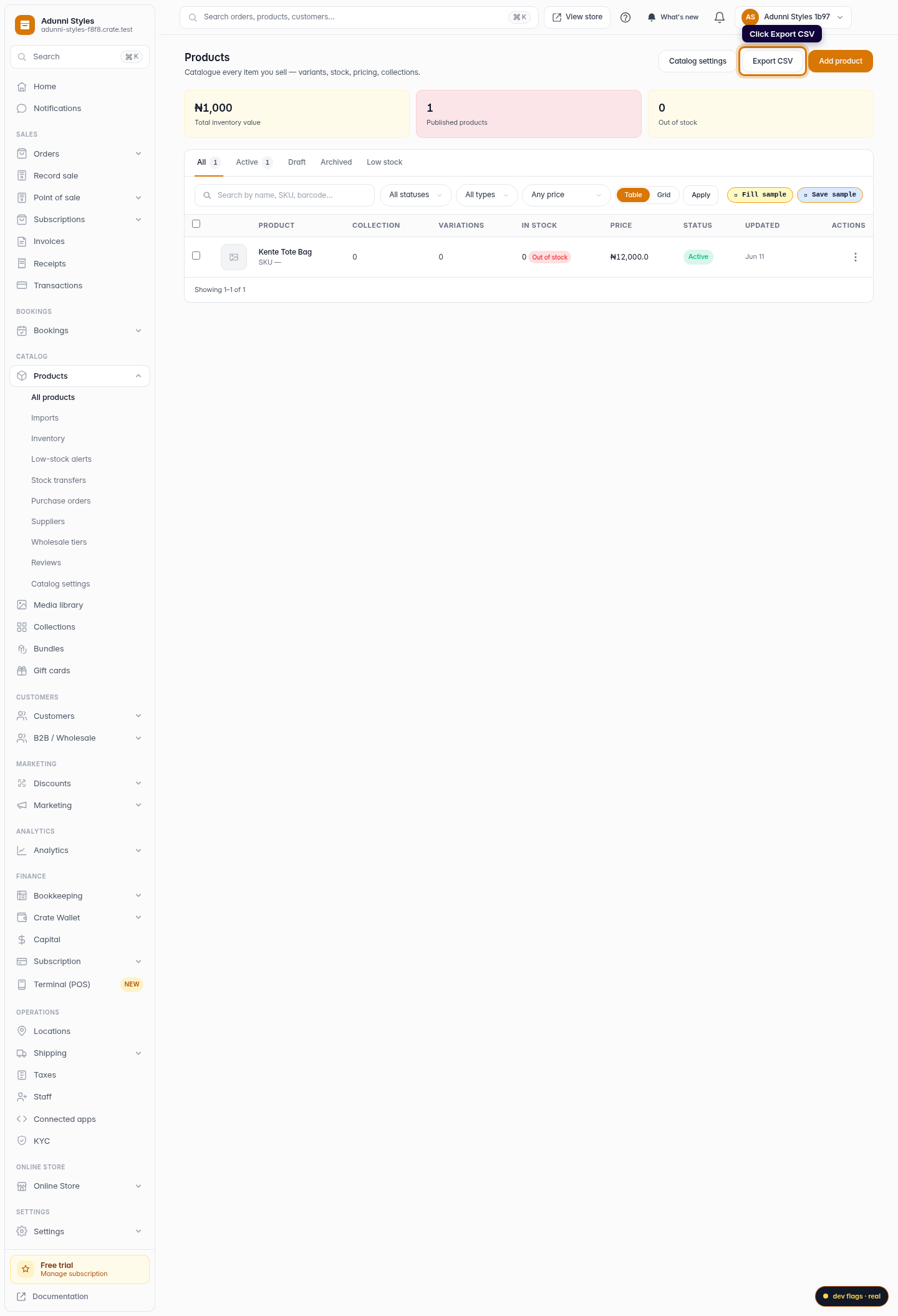 How to export your products to CSV: step 2 (web)