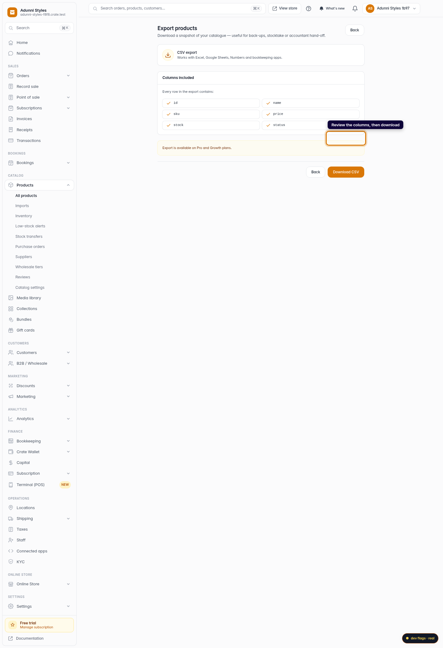 How to export your products to CSV: step 3 (web)