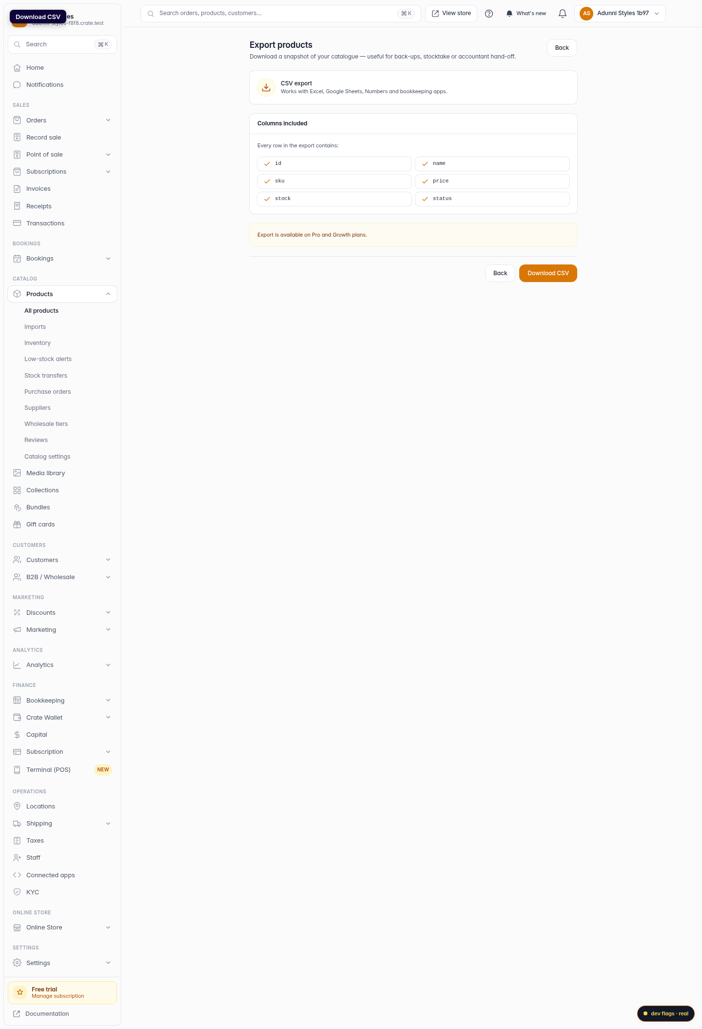 How to export your products to CSV: step 4 (web)