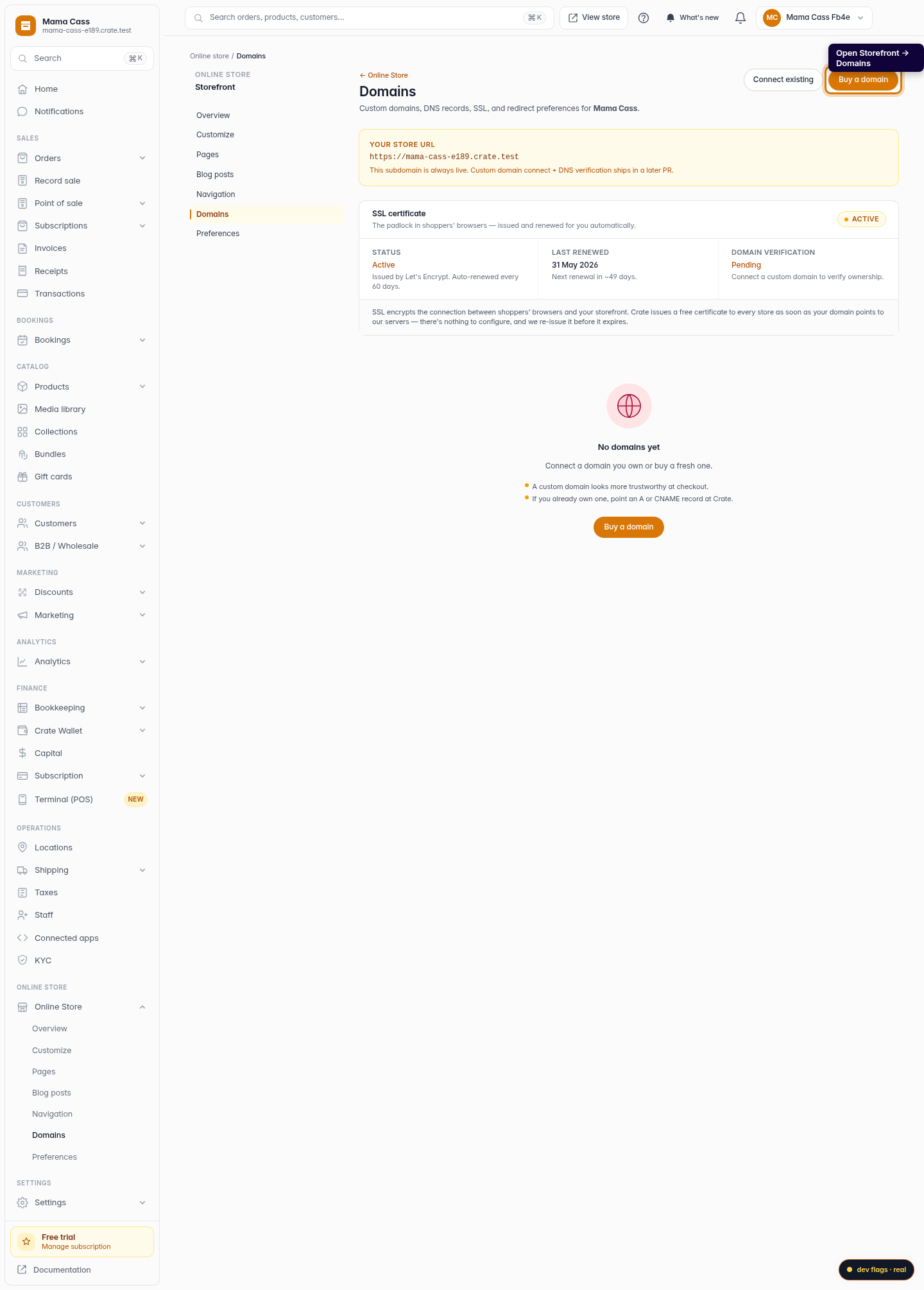 Register a new custom domain: step 1 (web)