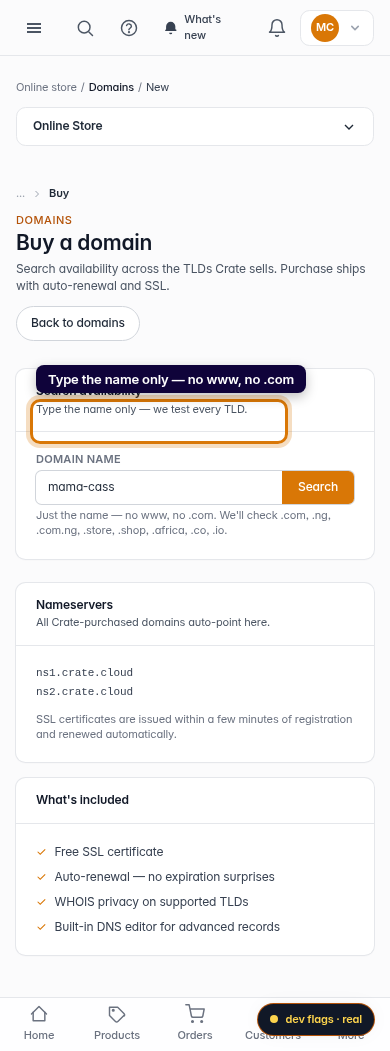 Register a new custom domain: step 3 (mobile)