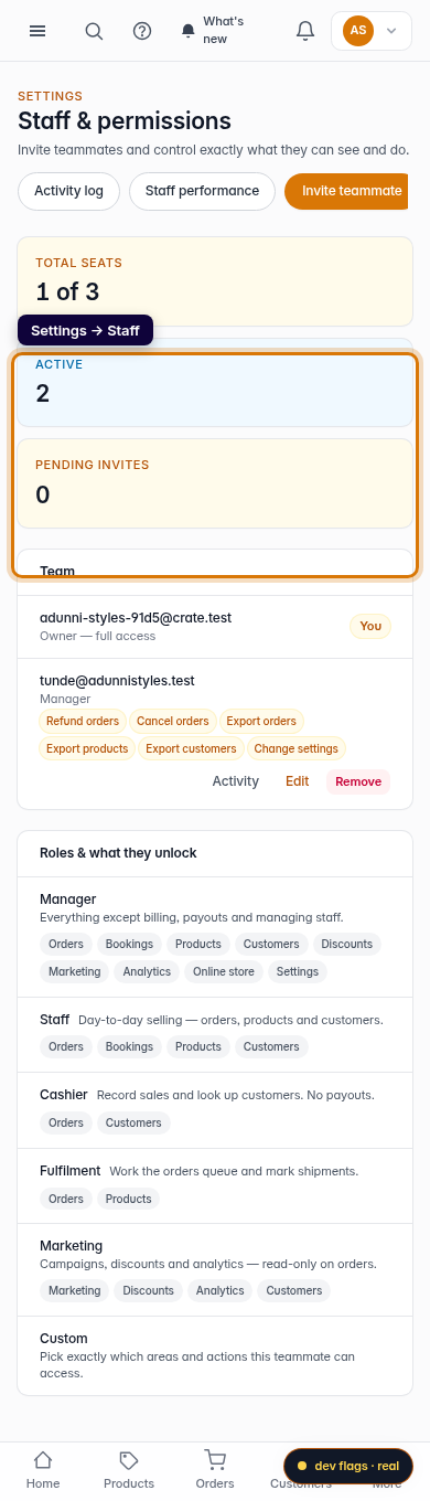 Remove a staff account: step 1 (mobile)