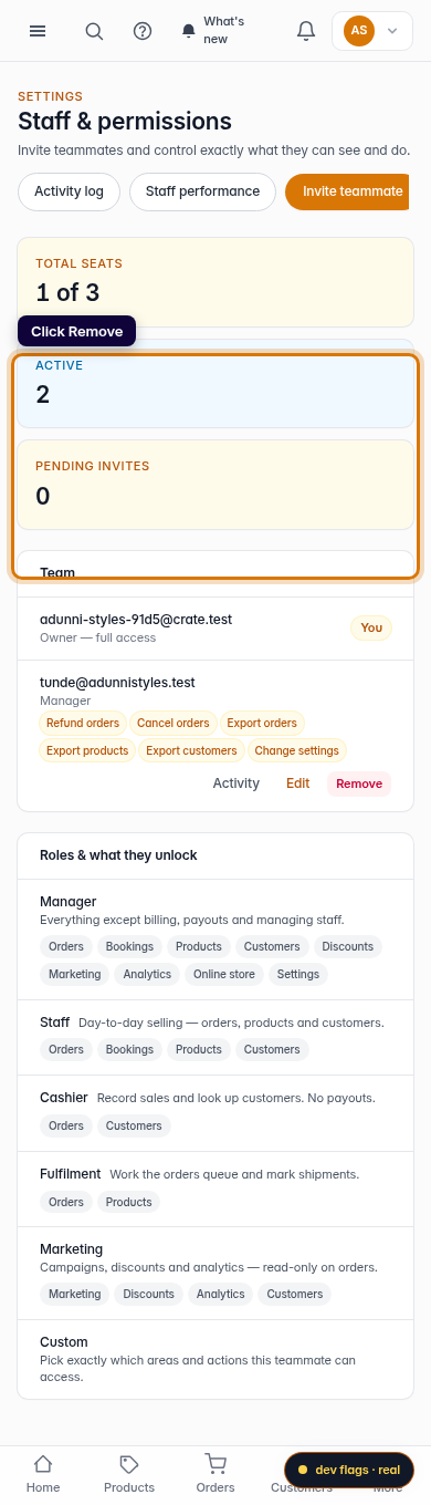 Remove a staff account: step 3 (mobile)