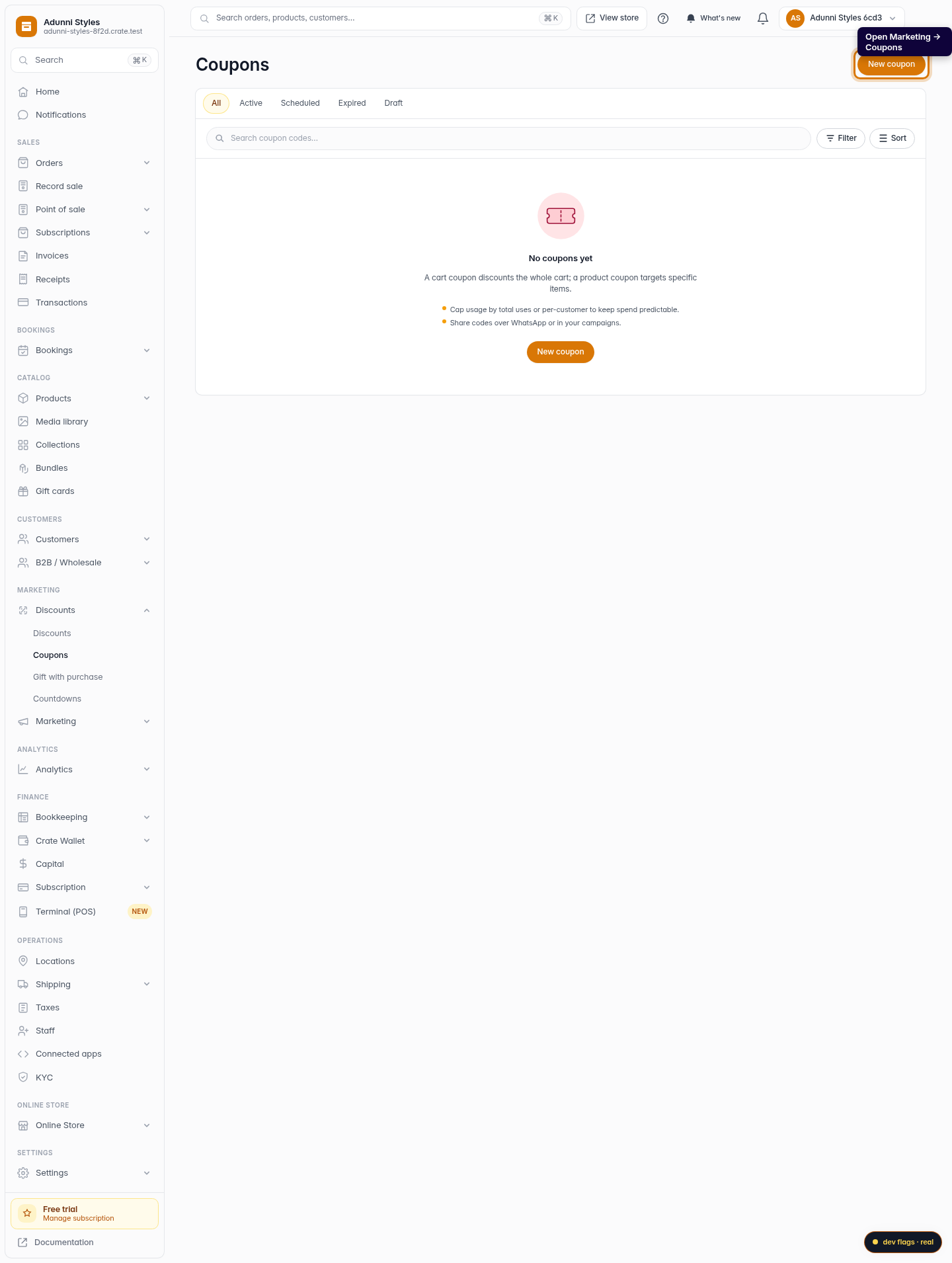 How to set discounts with coupons: step 1 (web)