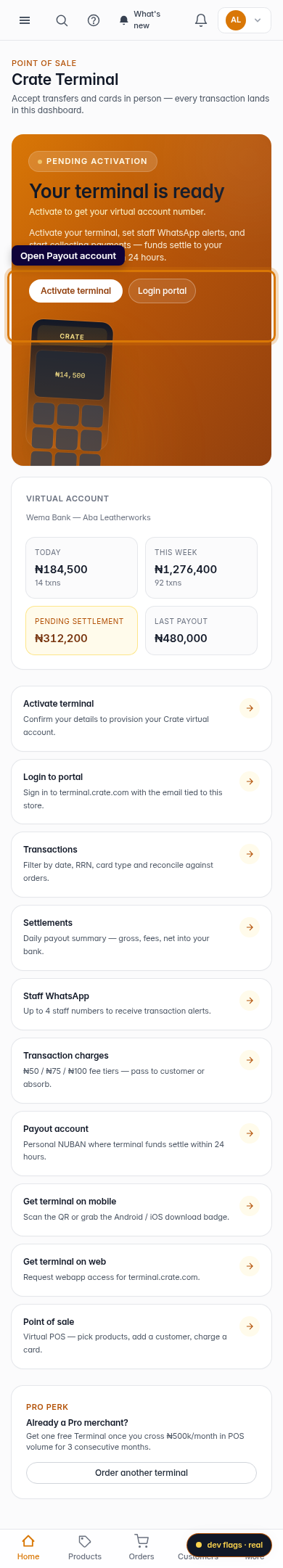 Upload your payout account for Terminal: step 1 (mobile)