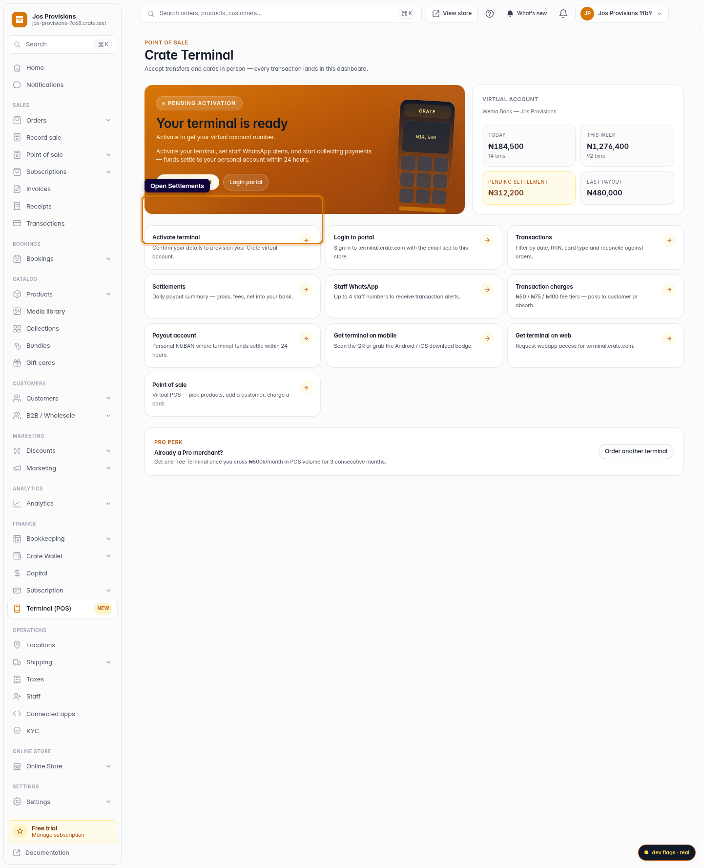 View your Terminal settlements: step 1 (web)