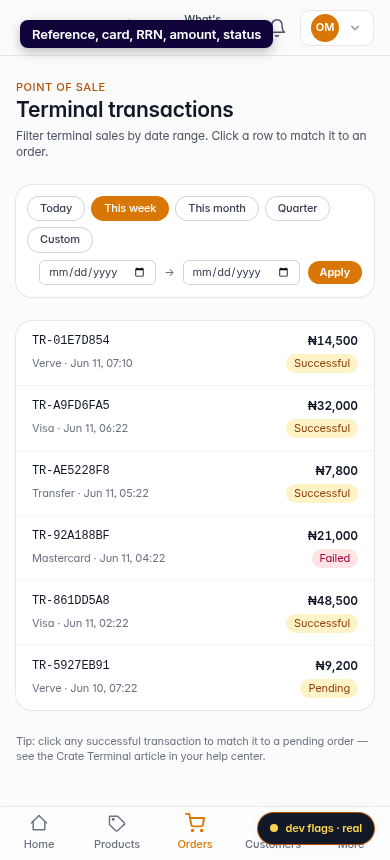 View your Terminal transactions: step 3 (mobile)