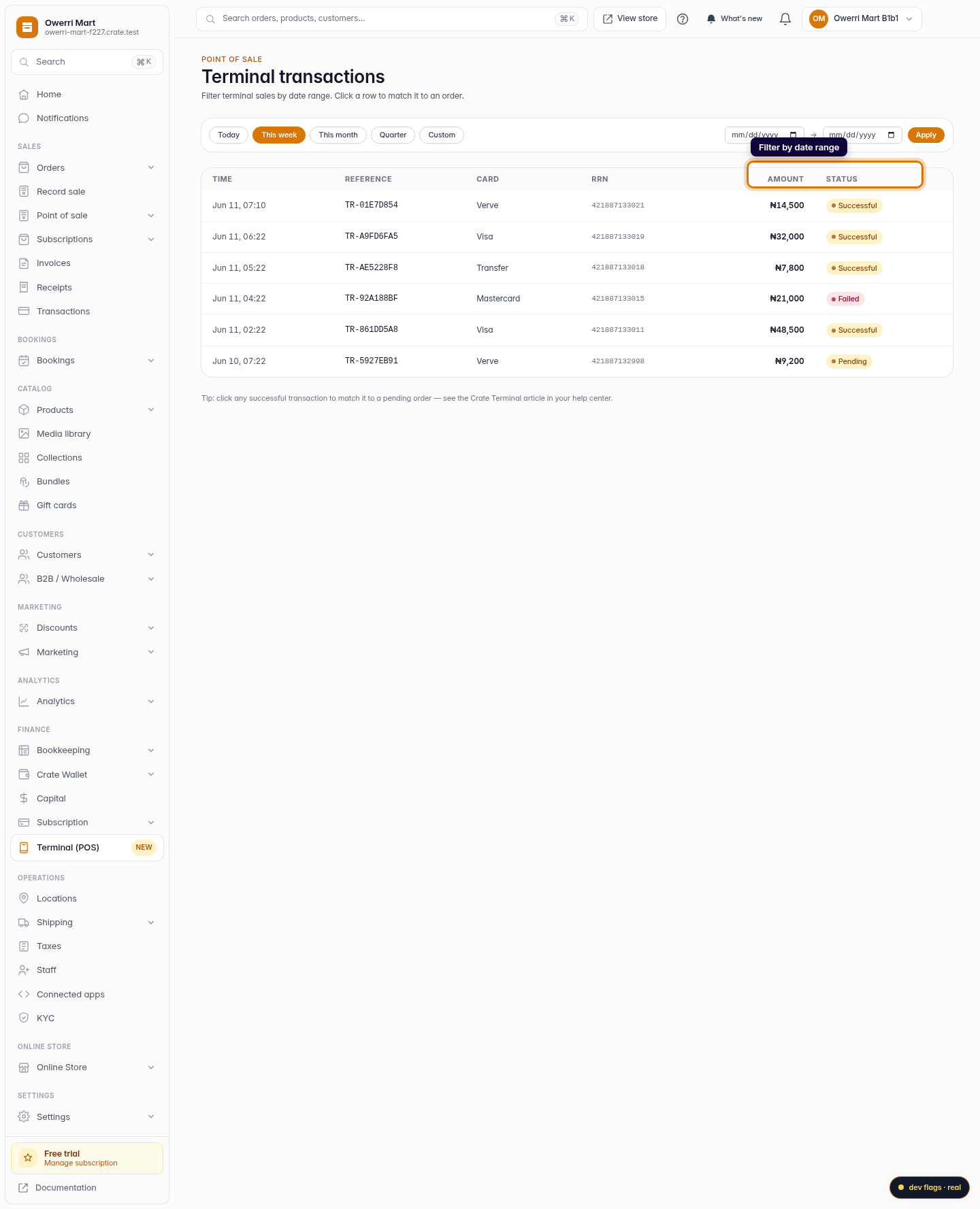 View your Terminal transactions: step 4 (web)