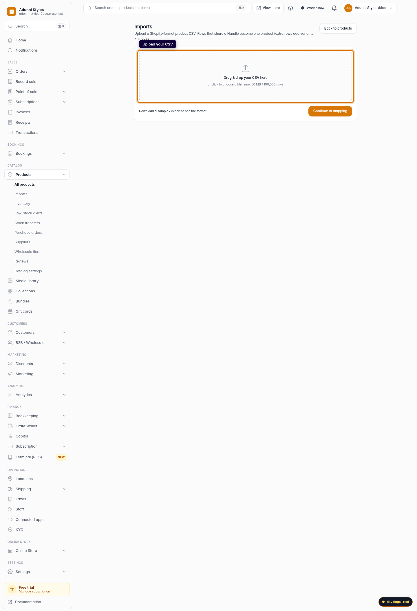 Import products from a CSV: step 2 (web)