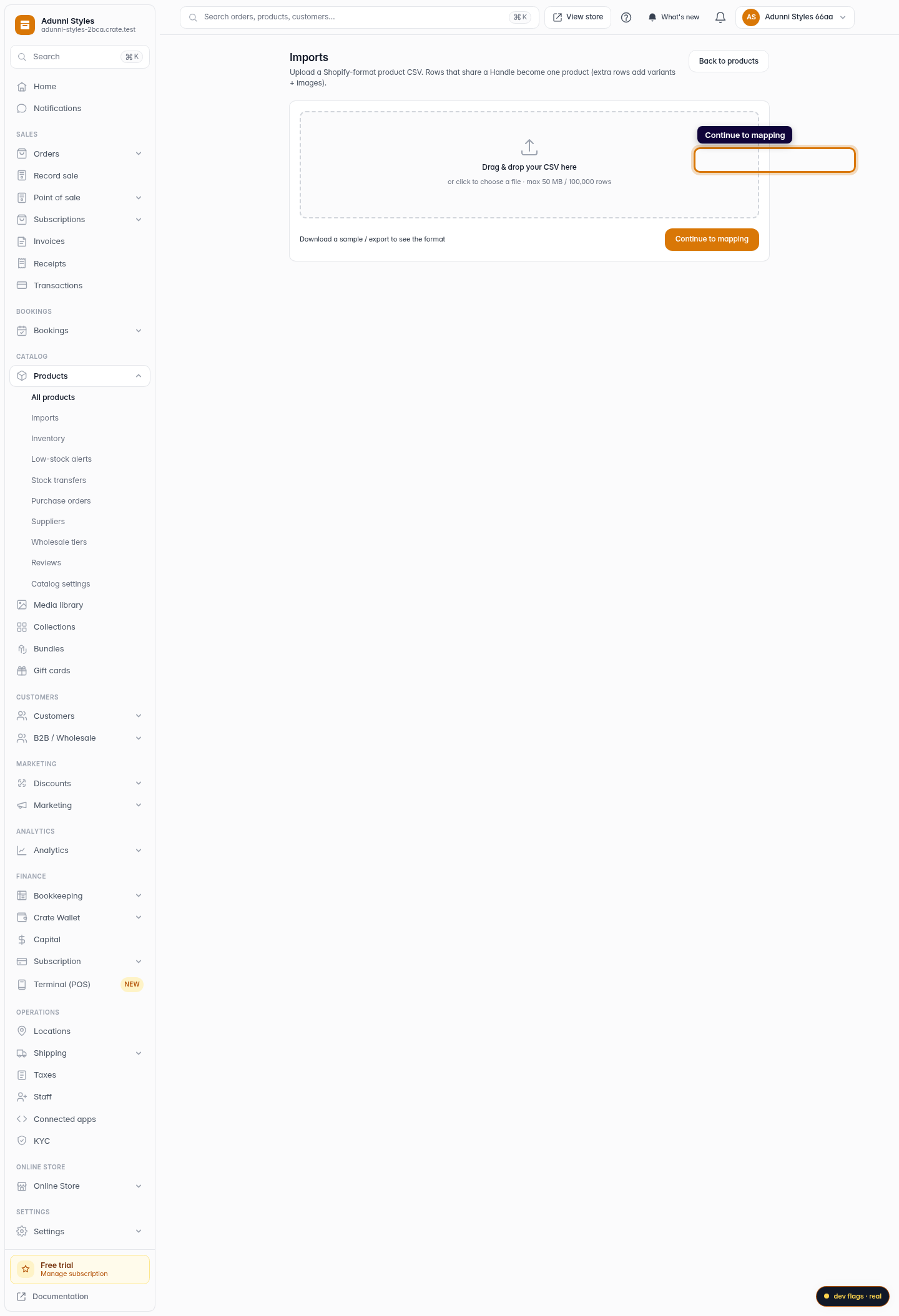 Import products from a CSV: step 3 (web)