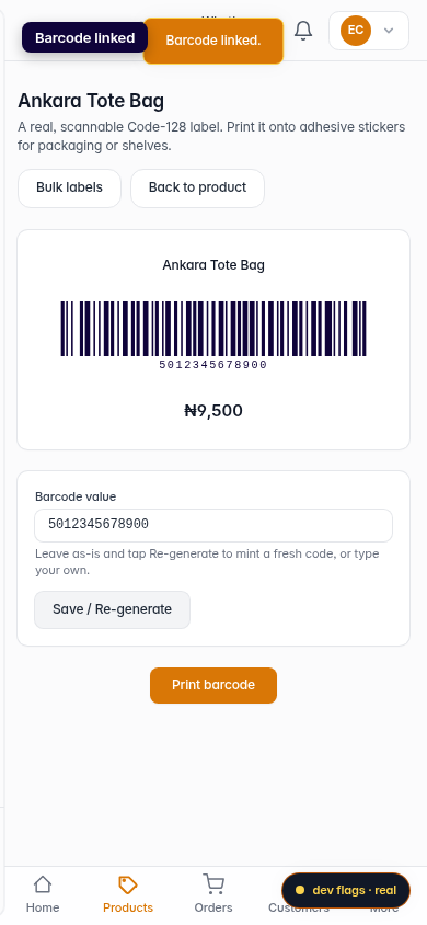 Link a barcode to an existing product: step 5 (mobile)