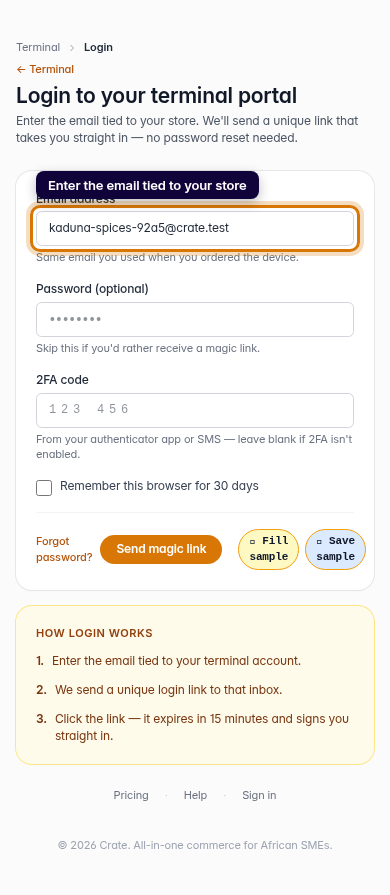 Log in to your Terminal portal: step 3 (mobile)