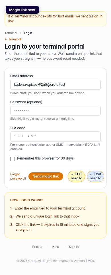 Log in to your Terminal portal: step 4 (mobile)