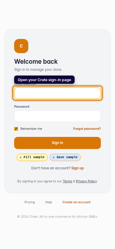 Logging in: step 1 (mobile)