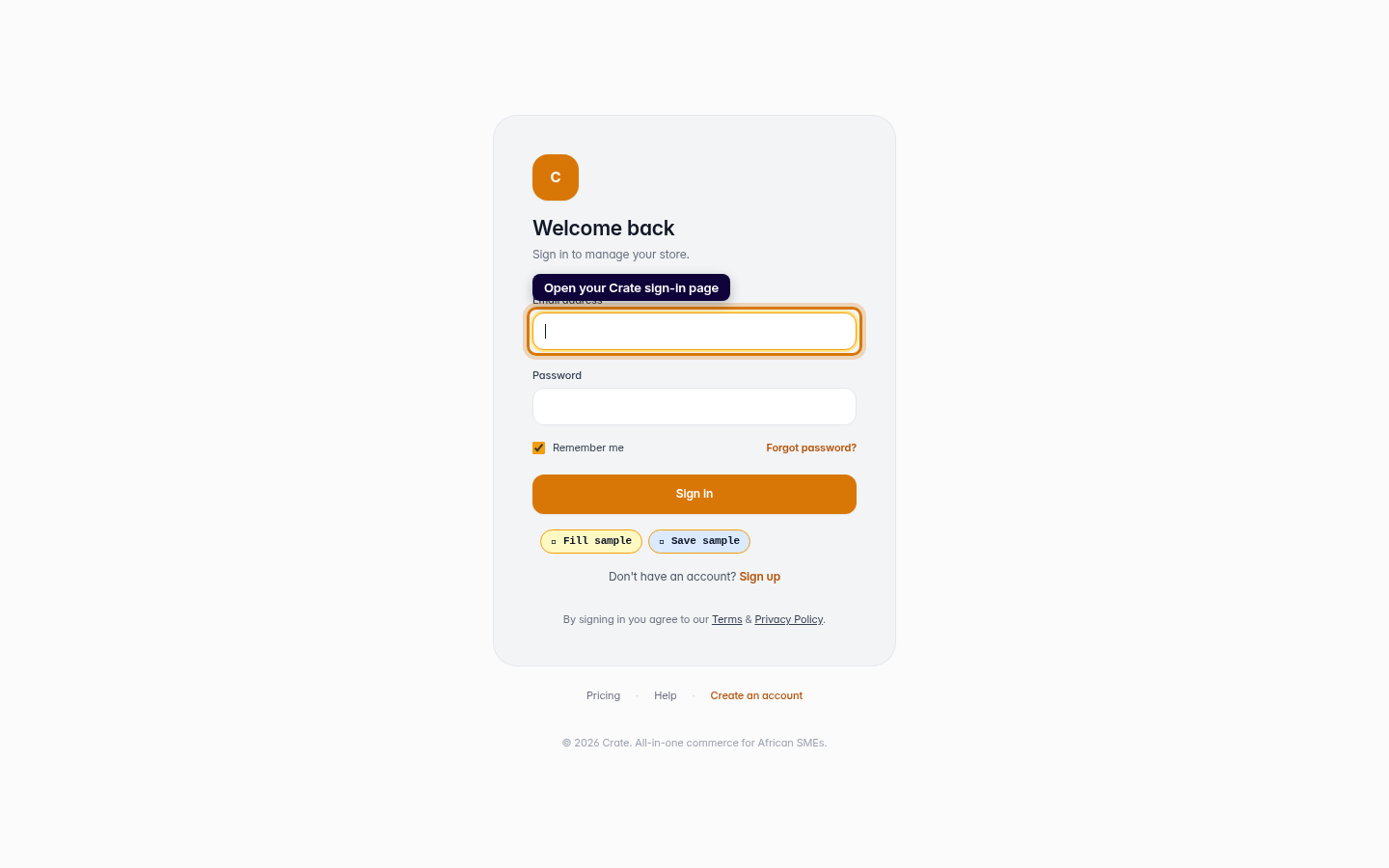 Logging in: step 1 (web)