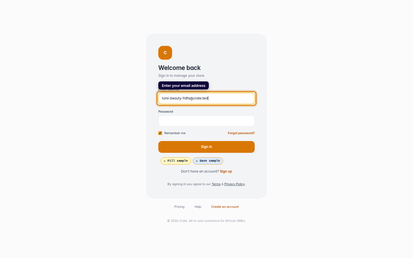 Logging in: step 2 (web)