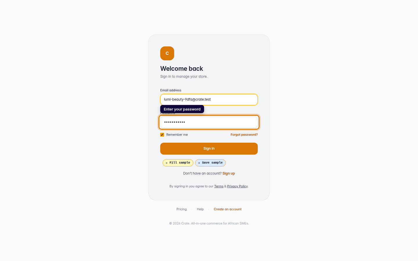 Logging in: step 3 (web)
