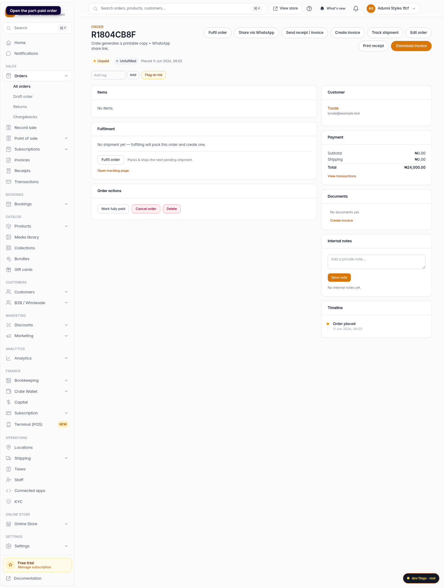 Mark a part-paid order as fully paid: step 2 (web)