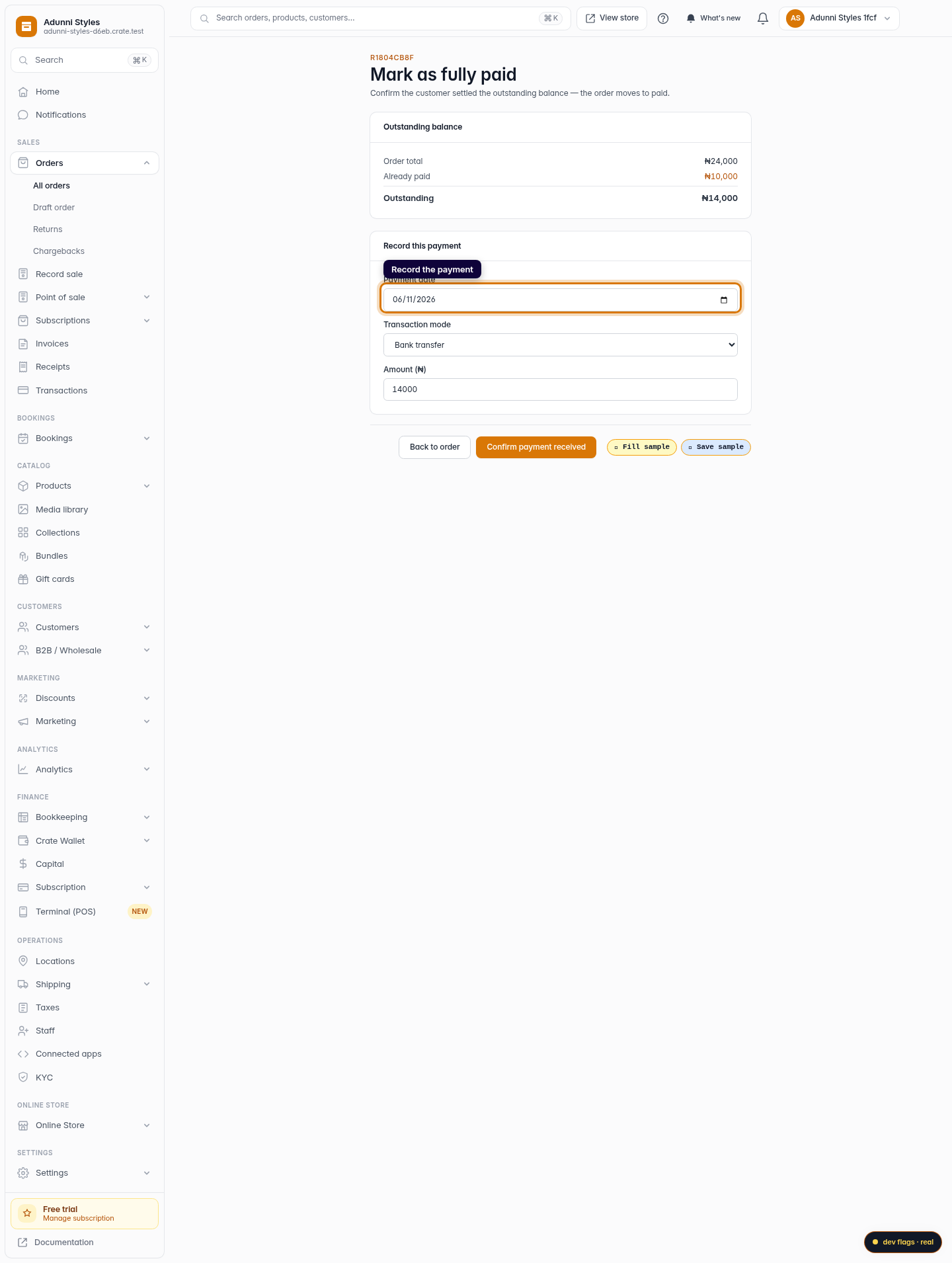 Mark a part-paid order as fully paid: step 4 (web)