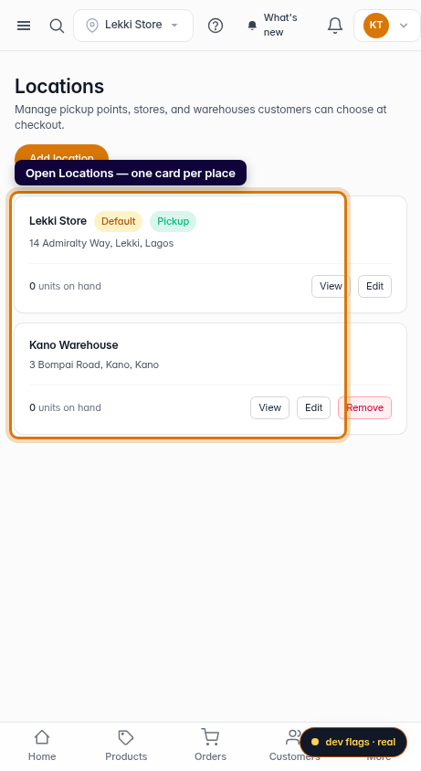 Work across multiple locations: step 1 (mobile)