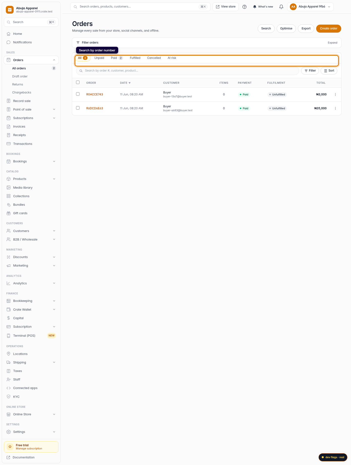 Find an order by its number: step 2 (web)