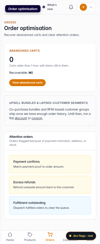 Order optimisation and edit history: step 1 (mobile)