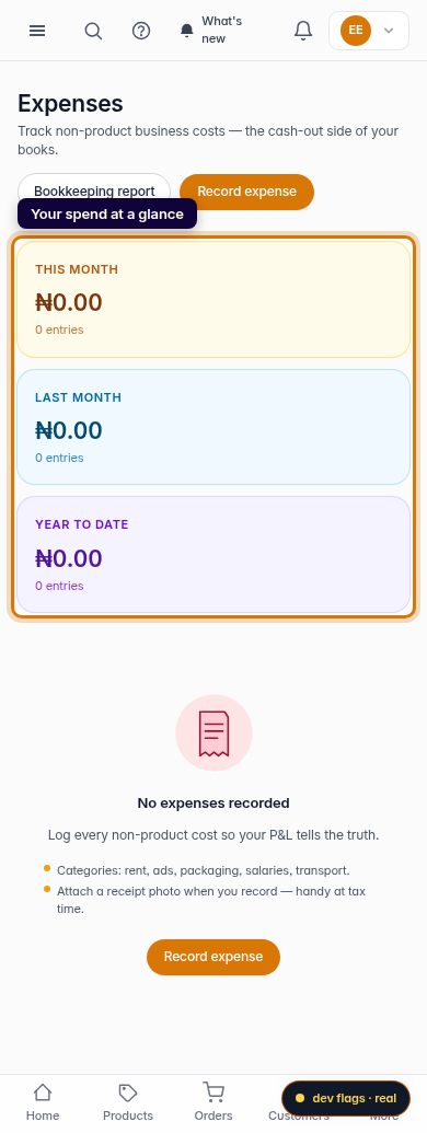 Record a business expense: step 1 (mobile)
