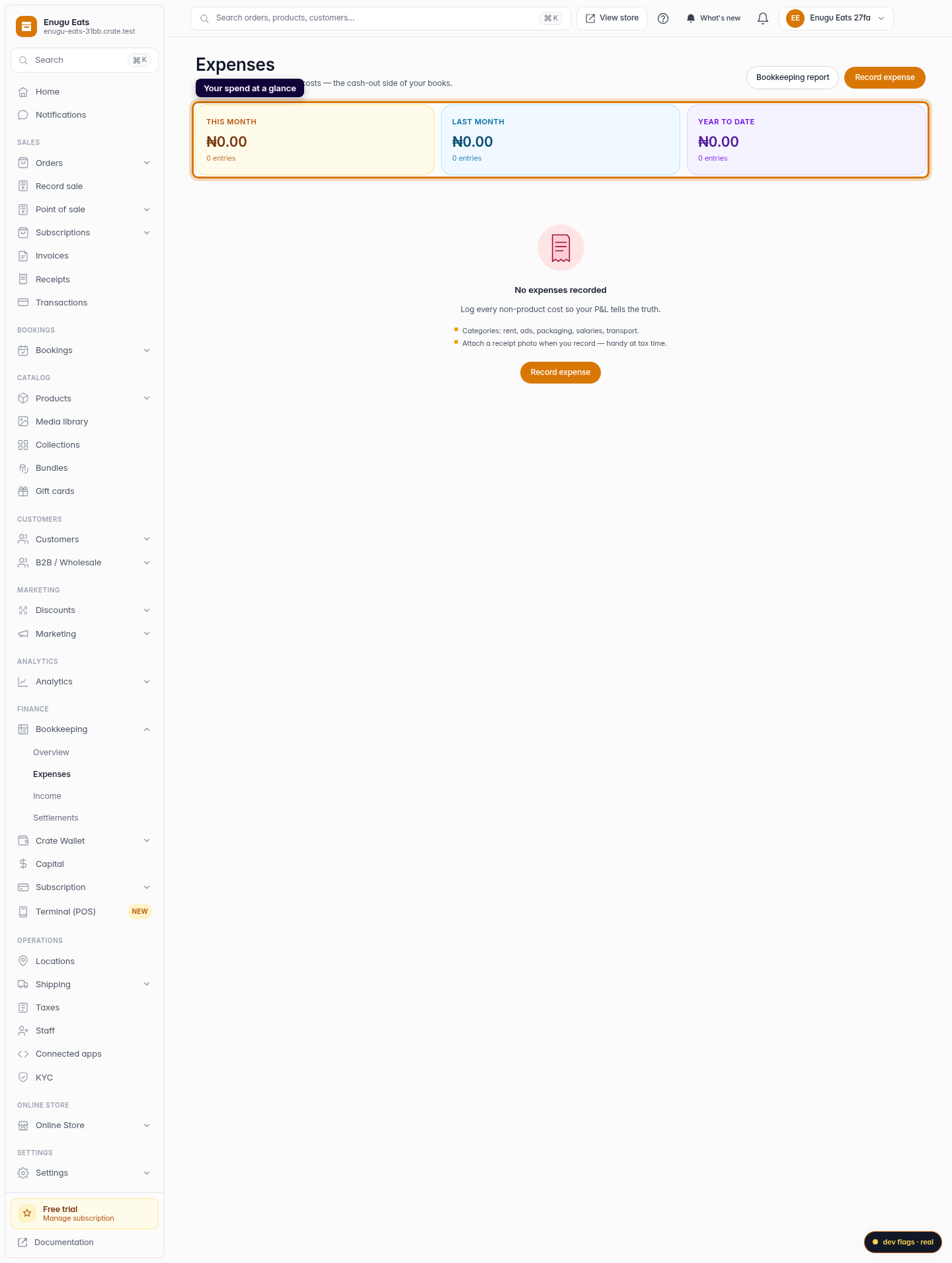 Record a business expense: step 1 (web)
