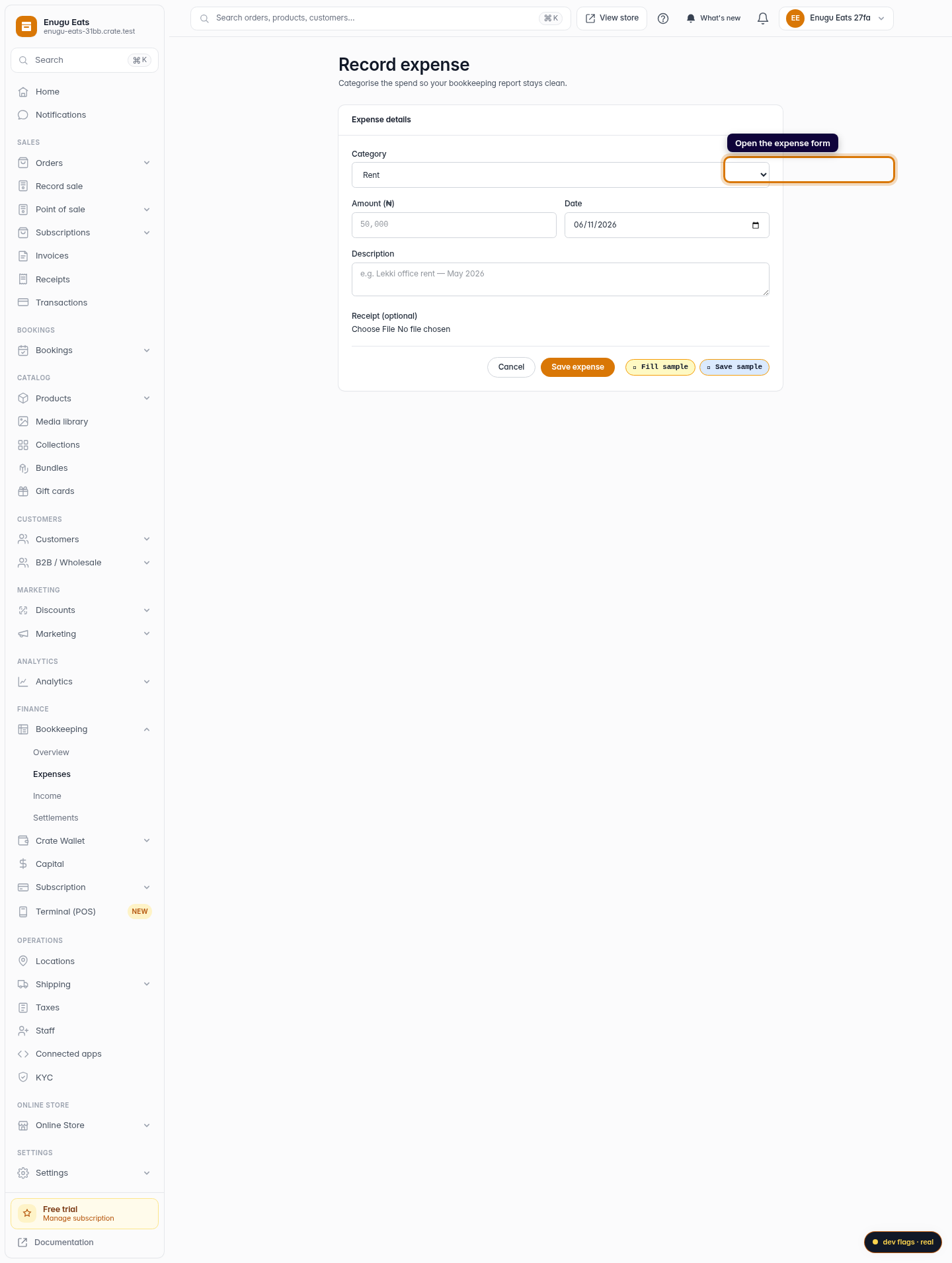 Record a business expense: step 2 (web)