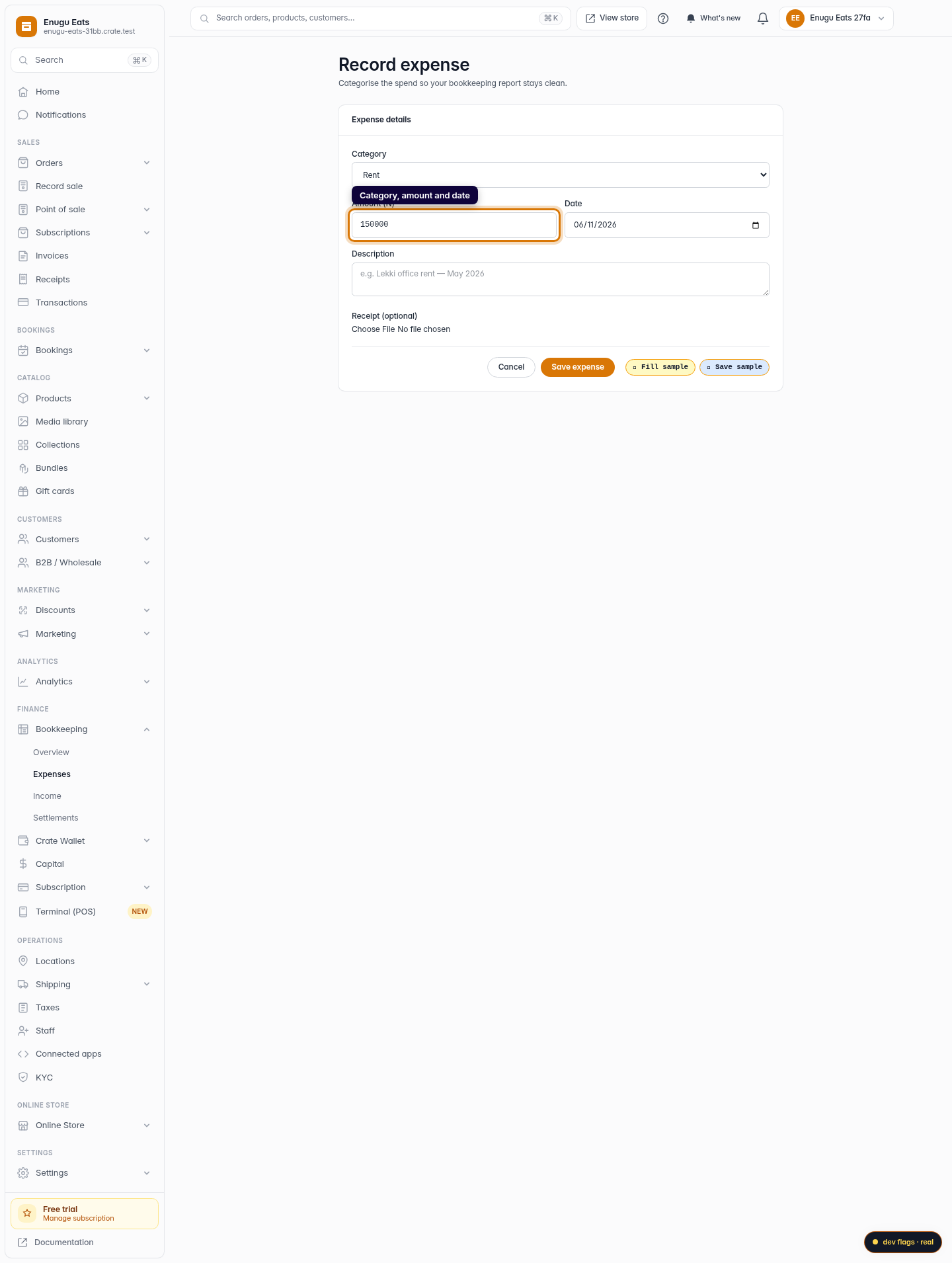 Record a business expense: step 3 (web)
