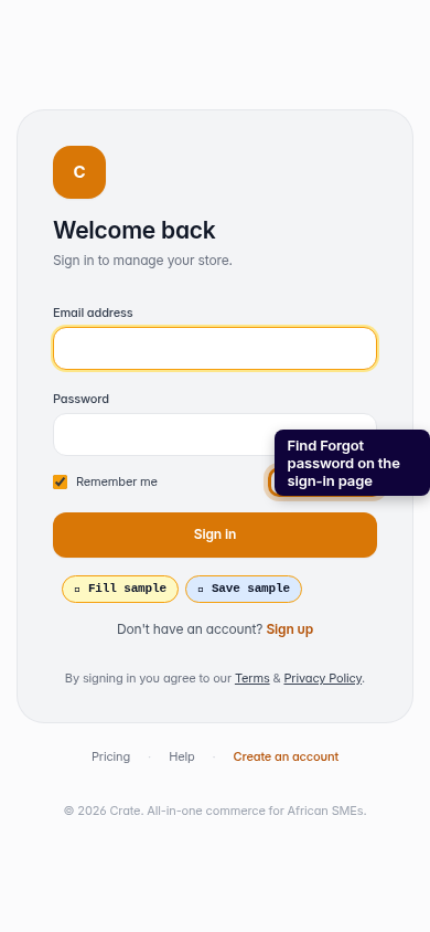 Reset a forgotten password: step 1 (mobile)